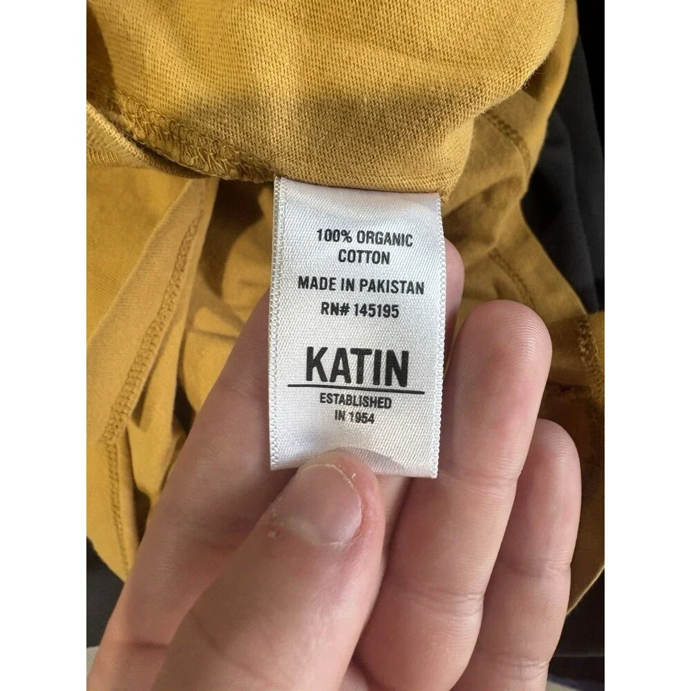 Katin Men’s Yellow Pocket Short Sleeve T-Shirt 100% Organic Cotton Size Large